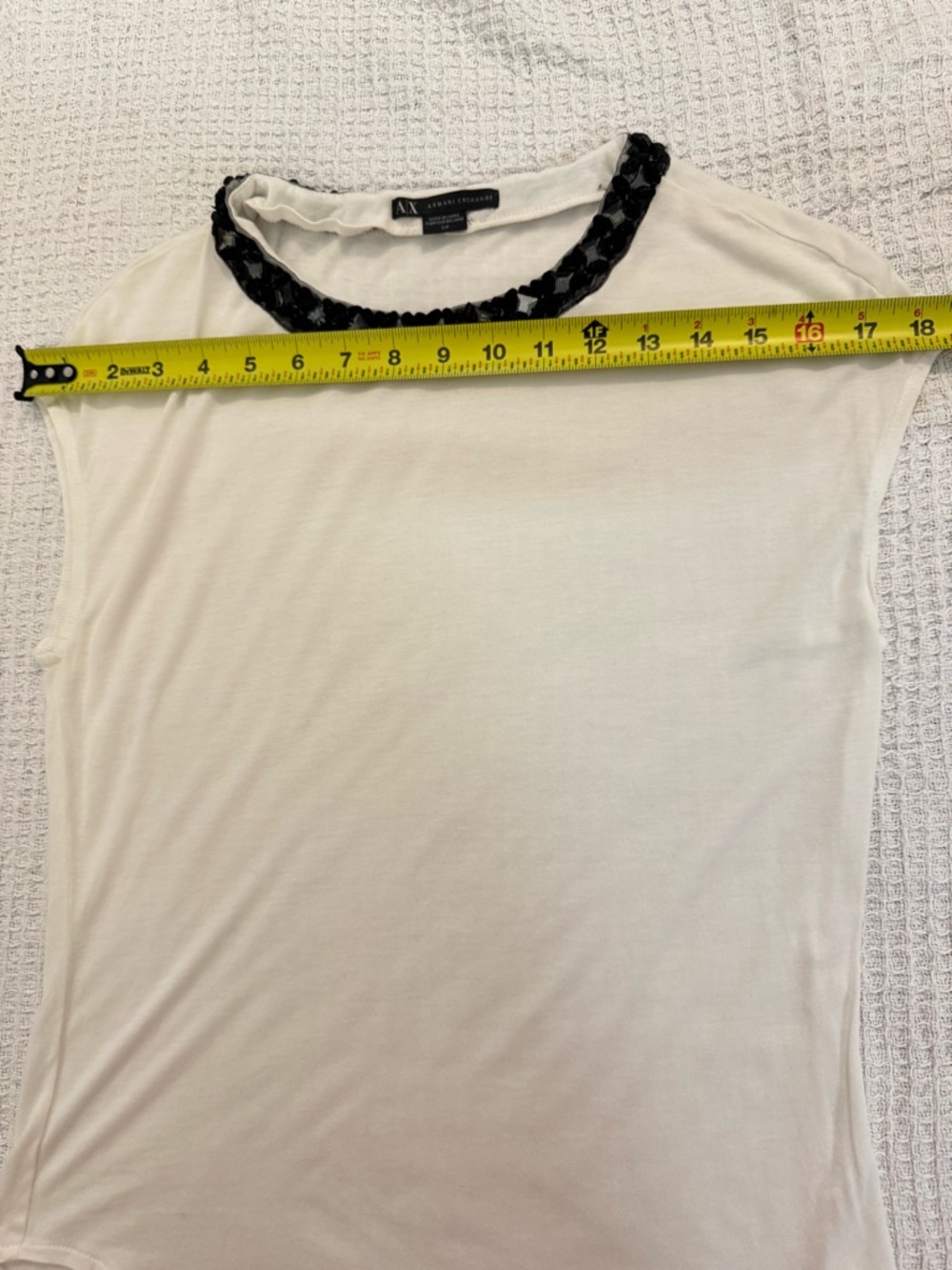 A|X Armani Exchange White Sleeveless Top Black Sequin Embellished Neckline S P - Picture 6 of 10